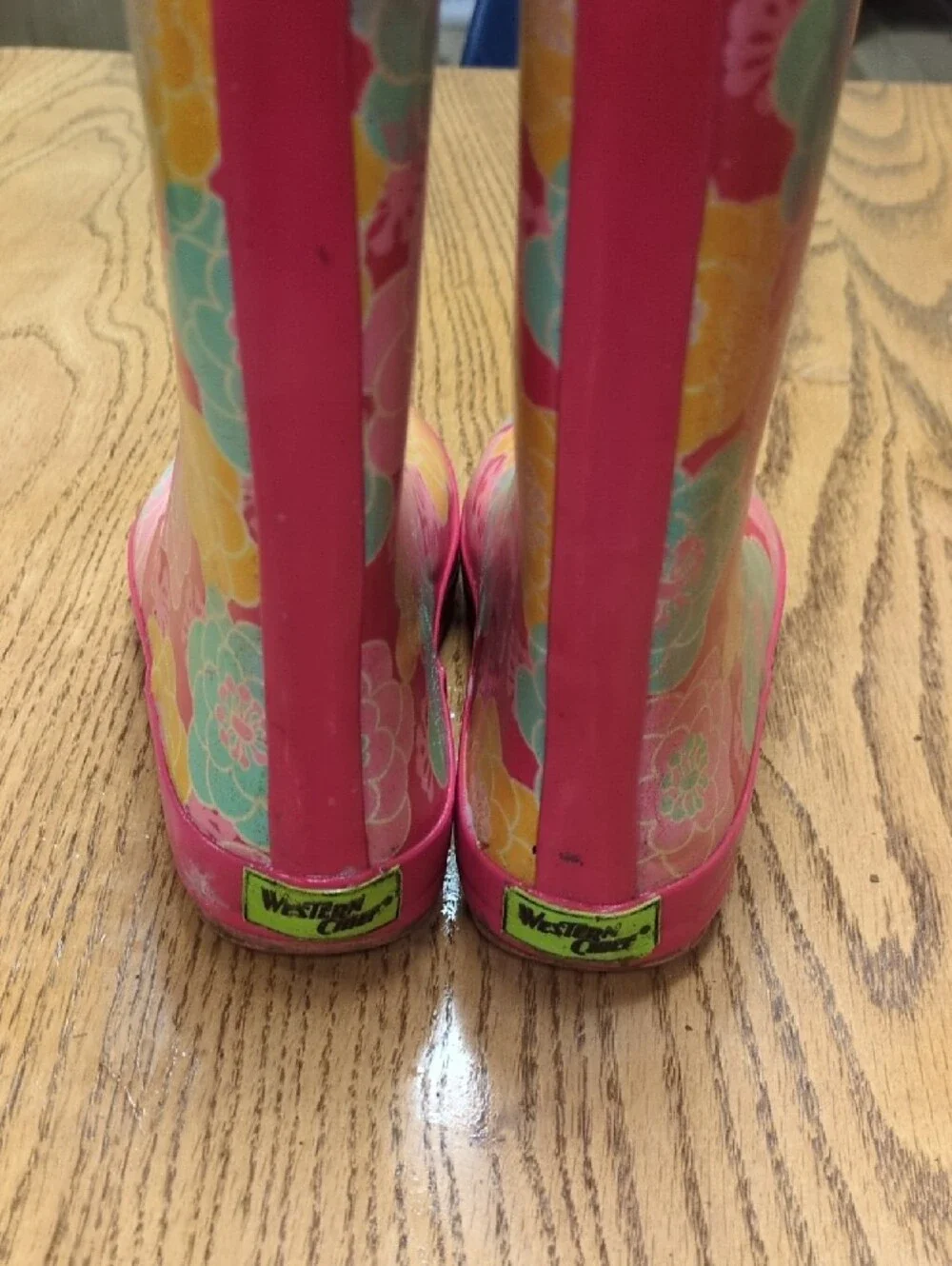 Western Chief Pink Floral Girls' Rain Boots with Teal & Yellow Blooms